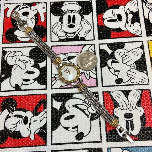Disney Parks Minnie Mouse Two-Tone Bracelet Watch Mother of Pearl Dial - Picture 8 of 15